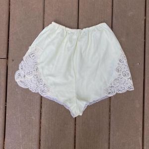 Vintage 1970’s Christian Dior ILGWU tag pastel yellow floral lace mini shorts